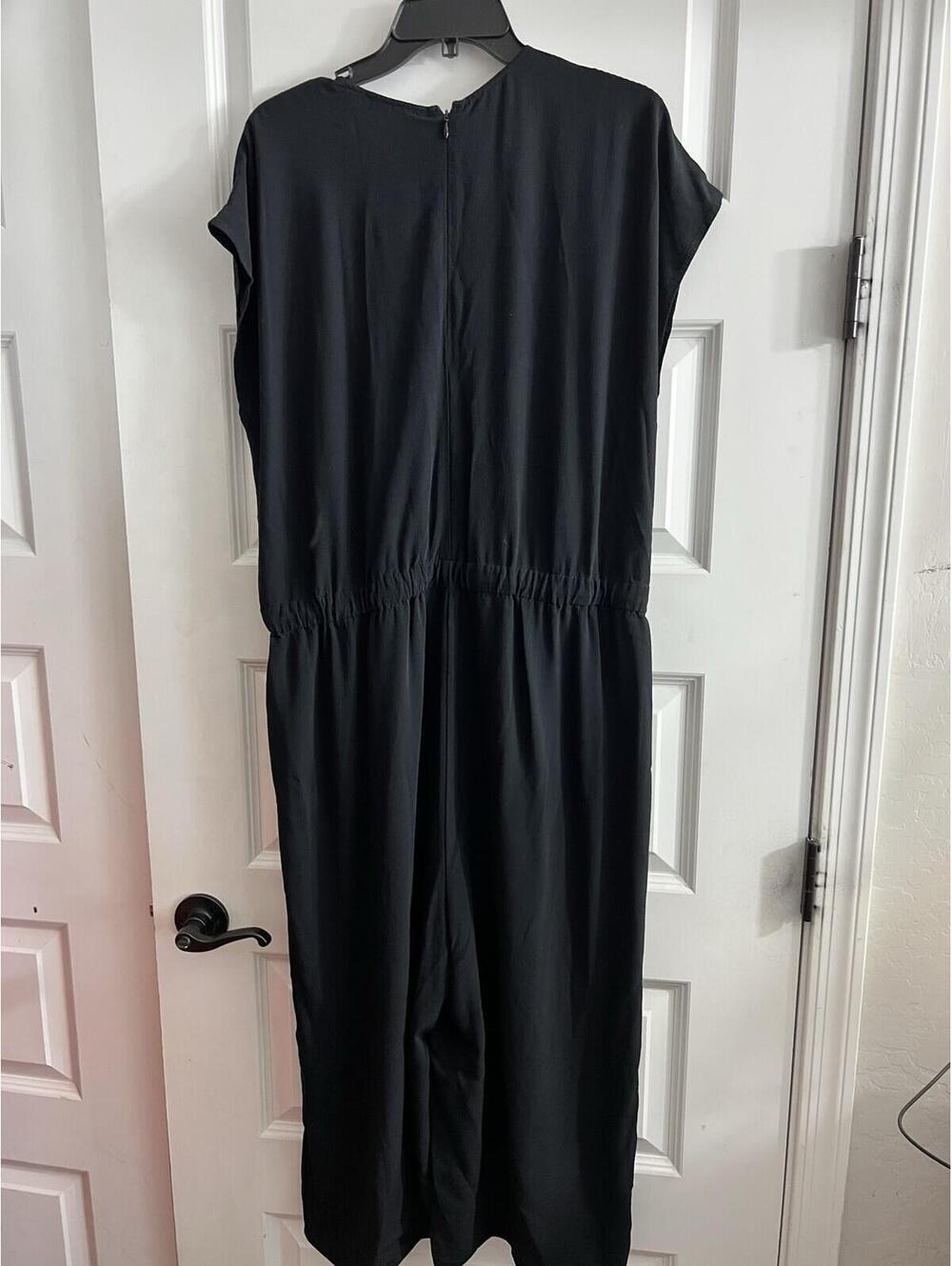 Eileen Fisher Black Wide Leg Jumpsuit Drawstring Waist Sz L Cropped Boho - Picture 7 of 9